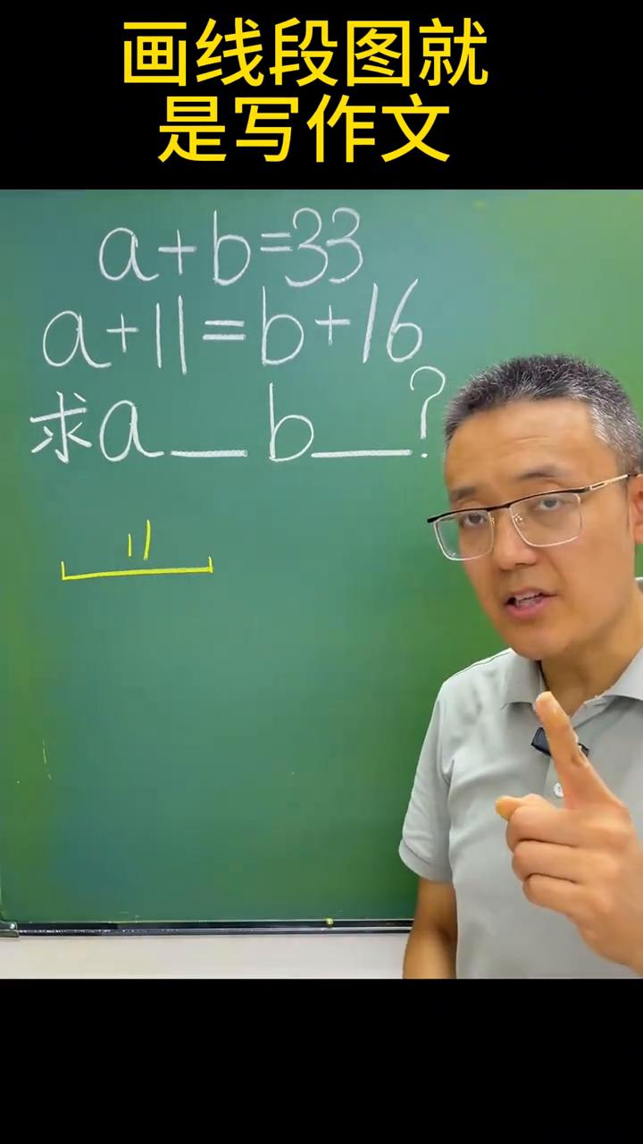 画线段图就是写作文。
会这道题考试难上九十分，来看题：a加b等于三十三，a加十一