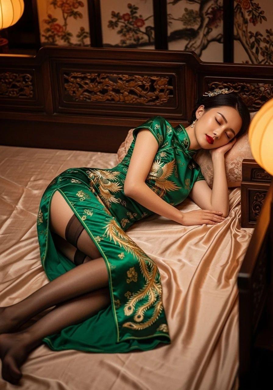 旗袍的美能说说吗旗袍睡美人一袭合身的旗袍，勾勒出东方美人温婉玲珑的曲线。她沉入甜