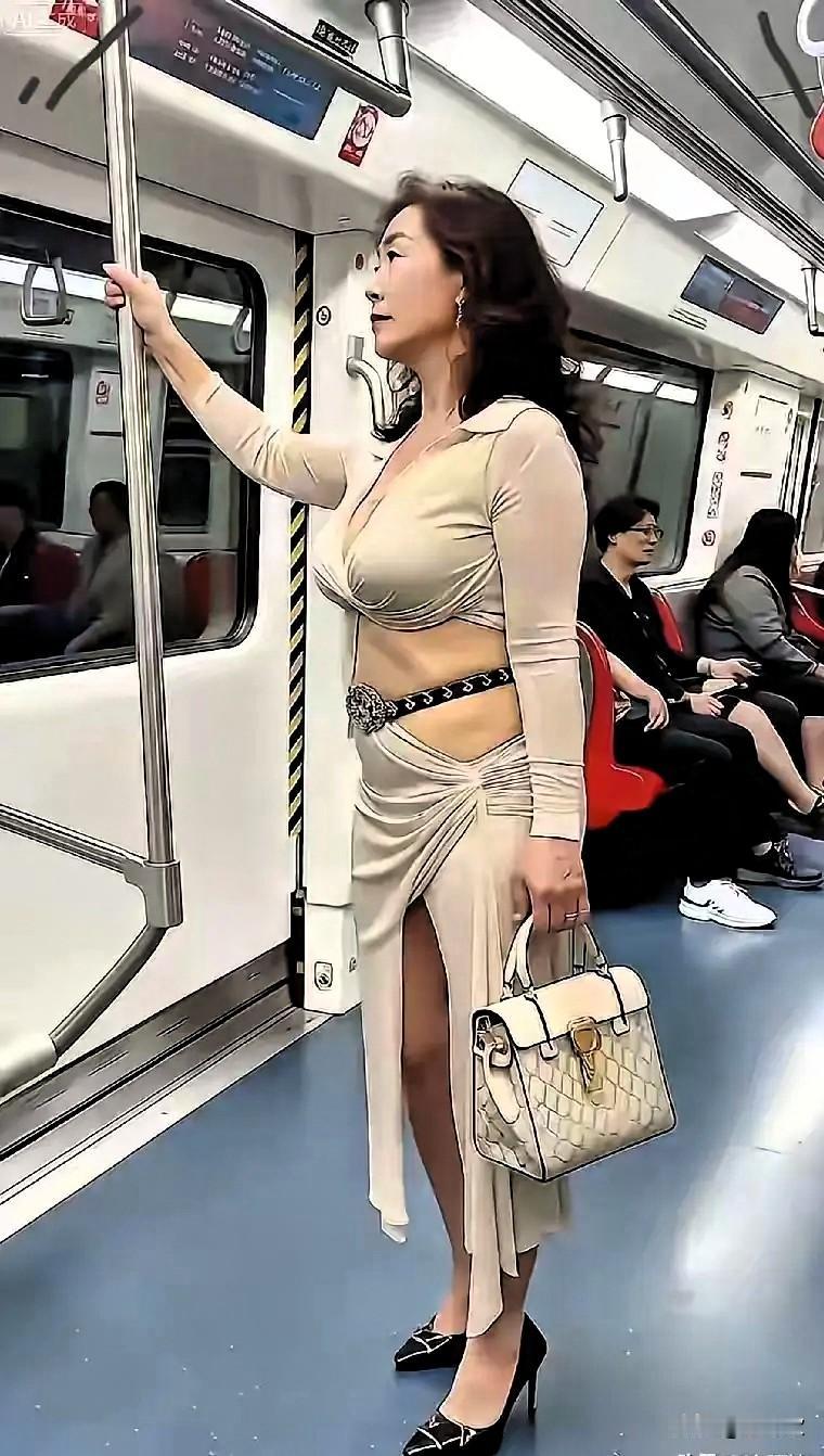 “别再说大妈只能穿
花衬衫、跳广场舞了！
刷到地铁里这位‘气质辣妈’的穿搭，直接