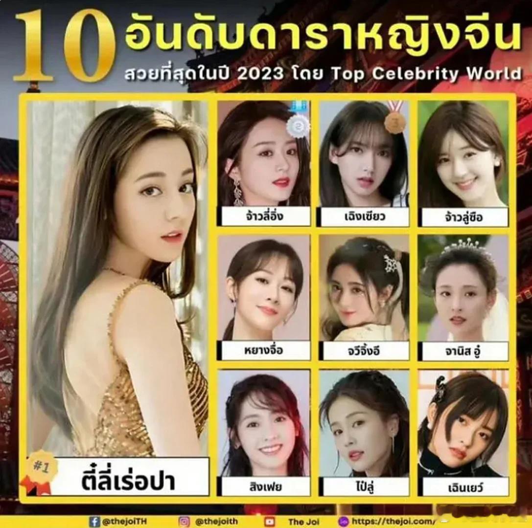 泰国评选出的中国最美10大女星名单1.迪丽热巴 2.赵丽颖 3.程潇 4.赵露思