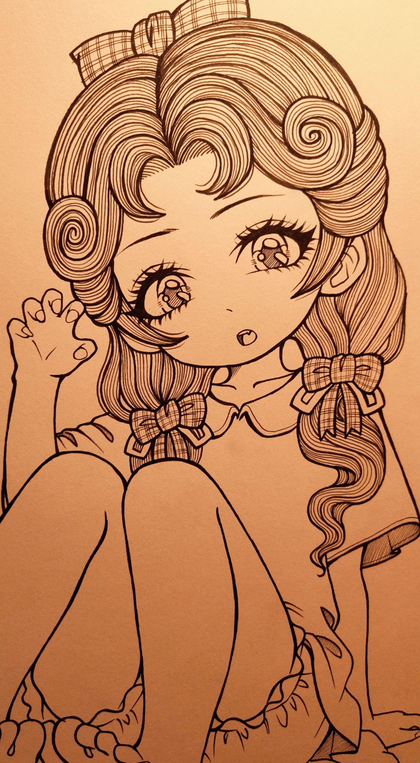 穿南瓜裤的小女孩手绘