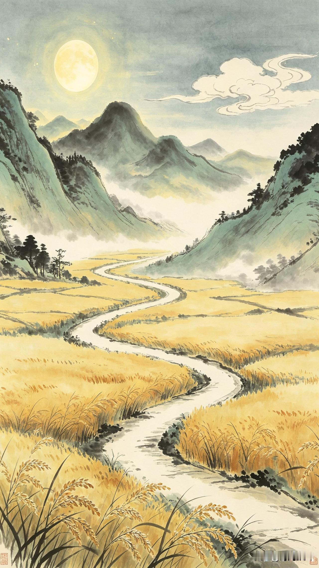上联：青山幽径，闲云月色稻花香
下联：————
等你来对下联～🍃