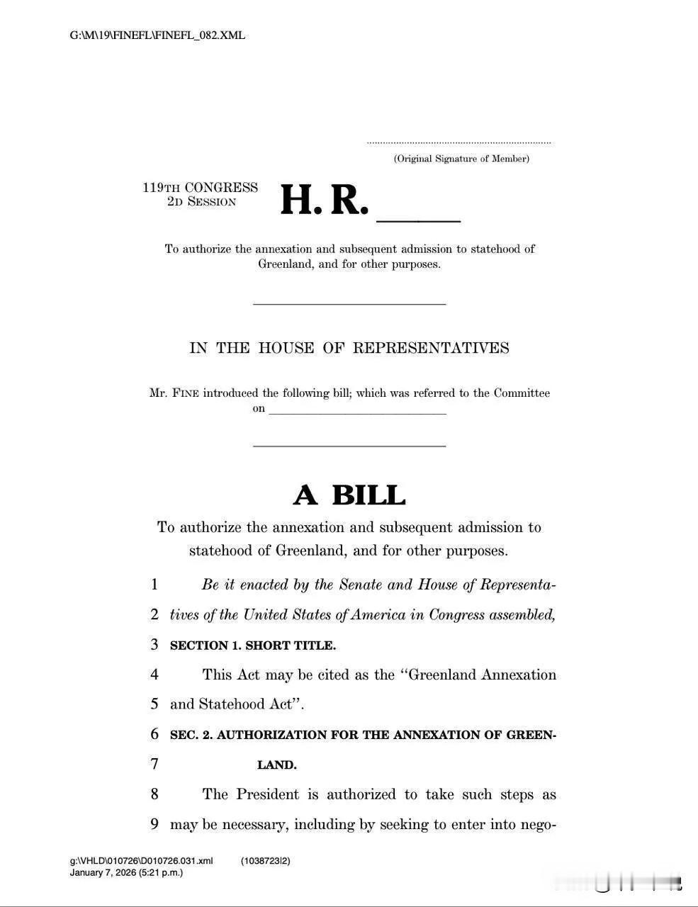 开始了，美国国会商讨吞并格陵兰提案
昨天美国共和党议员兰迪·费恩正式向美国国会提