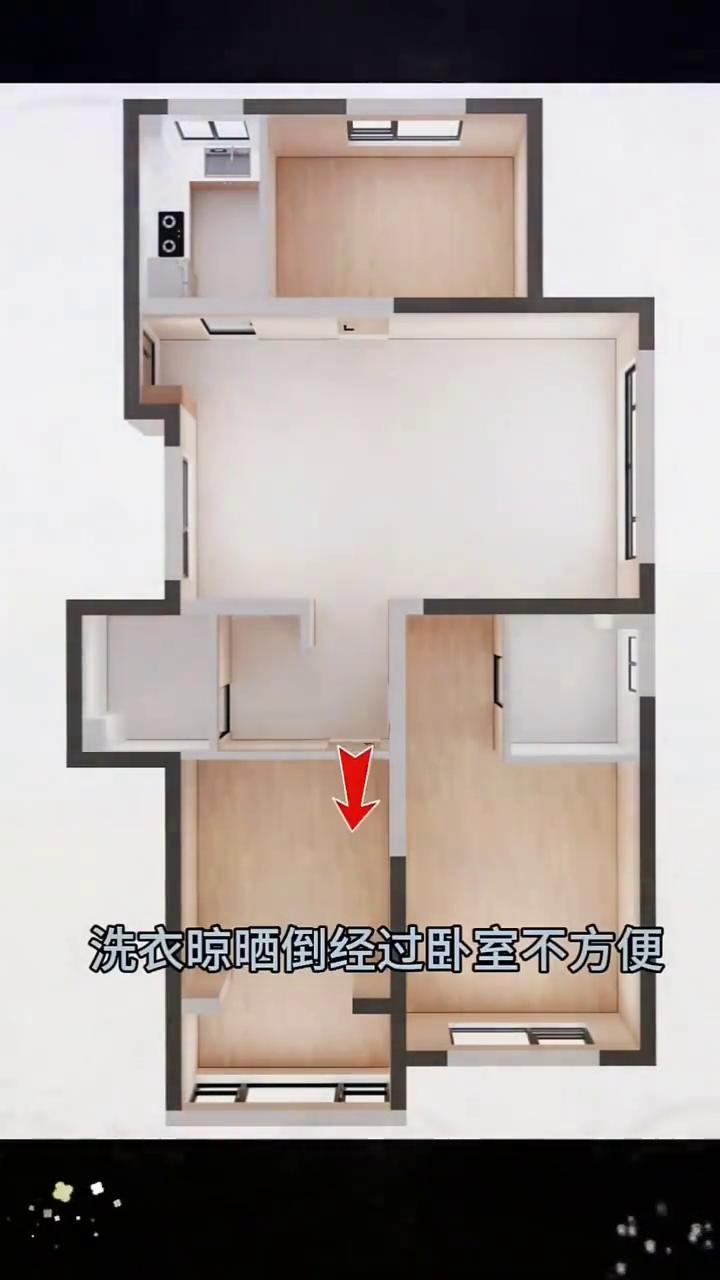 三室一厅。
如何改成功能齐全的四室两厅？这是个套内95平的三居室。
·从这入户进