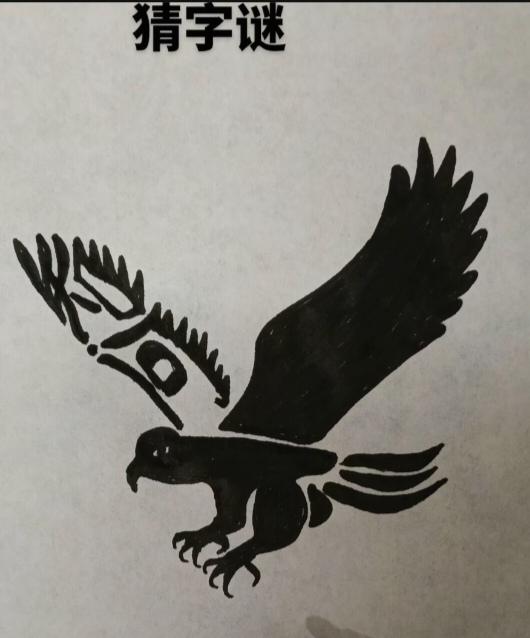 〔看图猜字〕
图中画面就是鹰；
身中隐藏几个字；
请你把它猜出来；
猜对你就记心