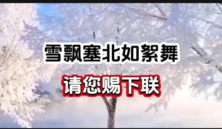 对对联 上联：雪飘塞北如絮舞请您赐下联
上联：雪飘塞北如絮舞
下联：
请您赐下联