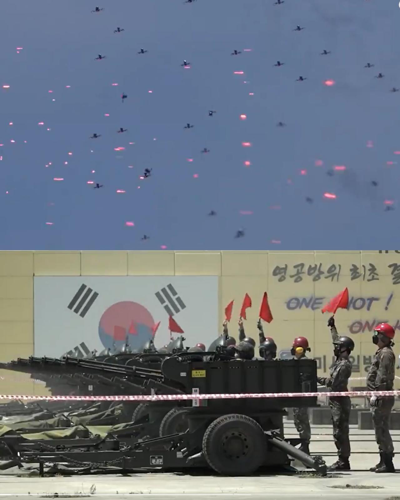 图1是韩国军队反无人机蜂群演练，还是传统的火炮防空，用速射炮和无人机对拼。

速