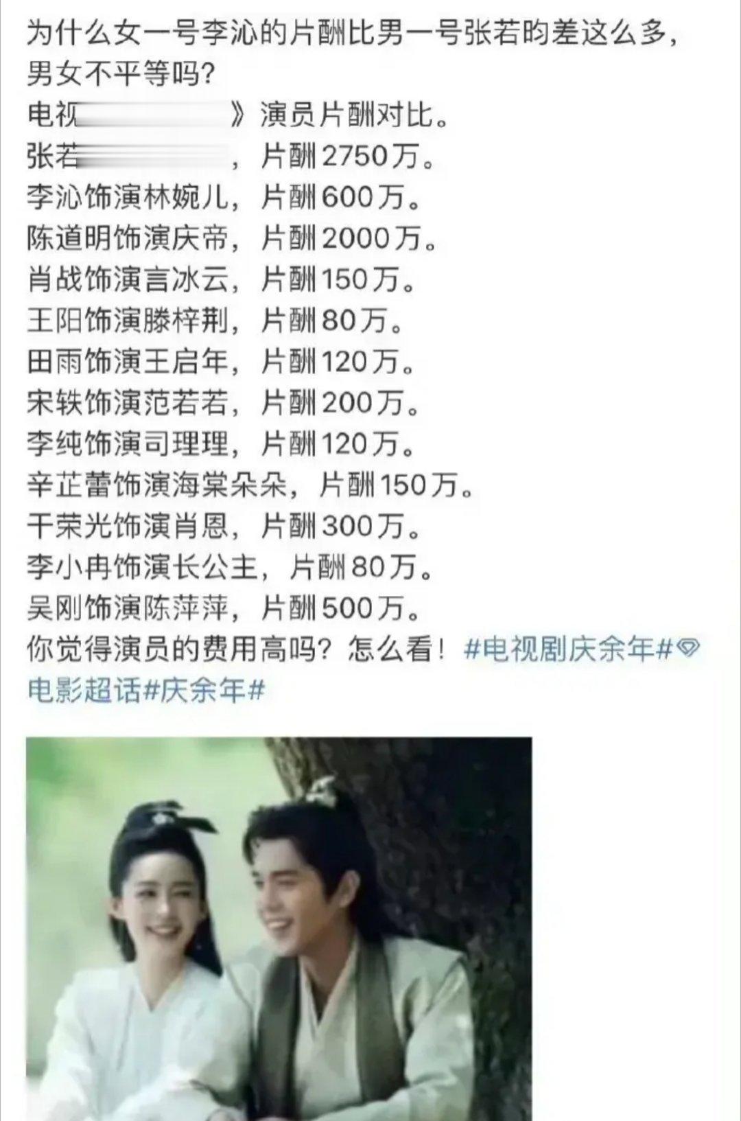 《庆余年》演员片酬分布，女主角和男主角差距太大了吧 ？ ​​​