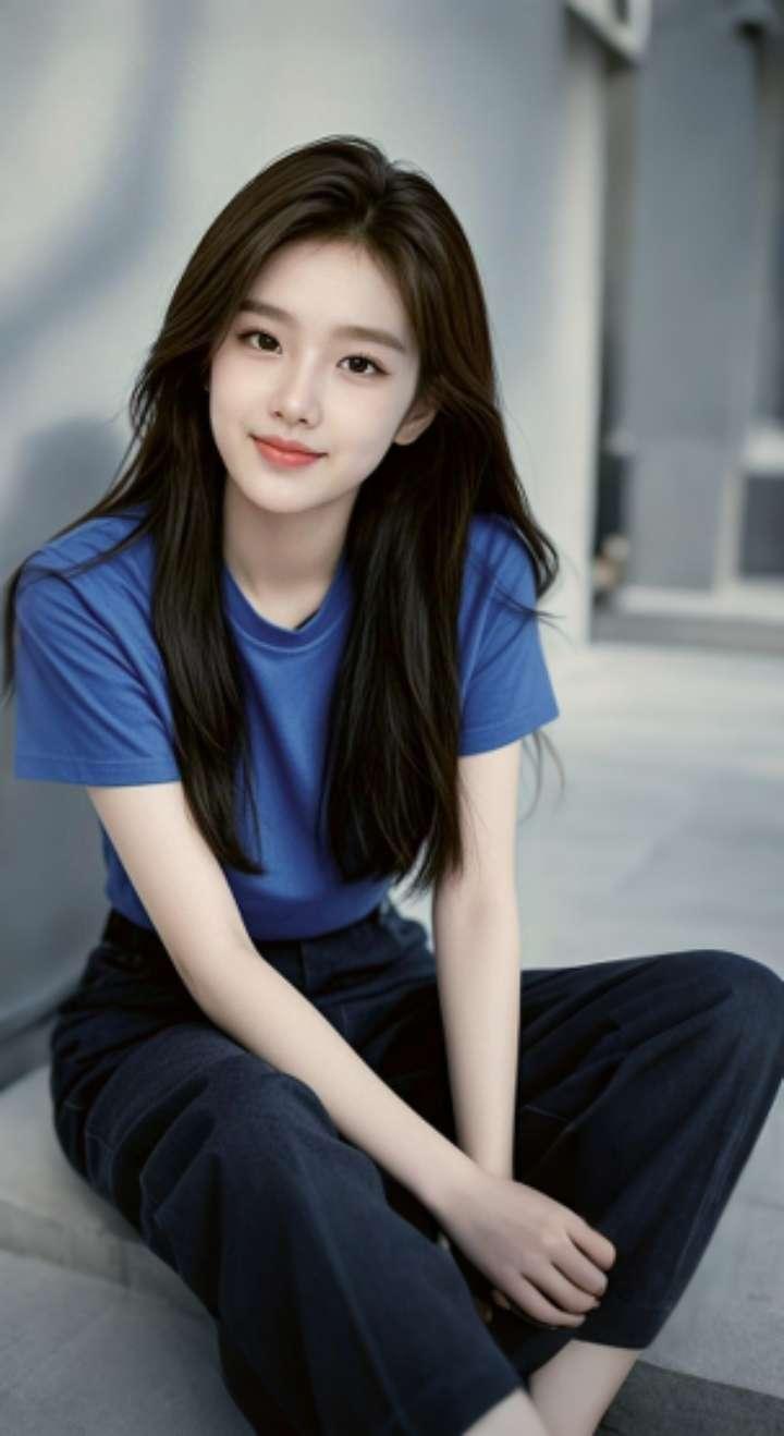 AI扩图 AI蓝衫佳人