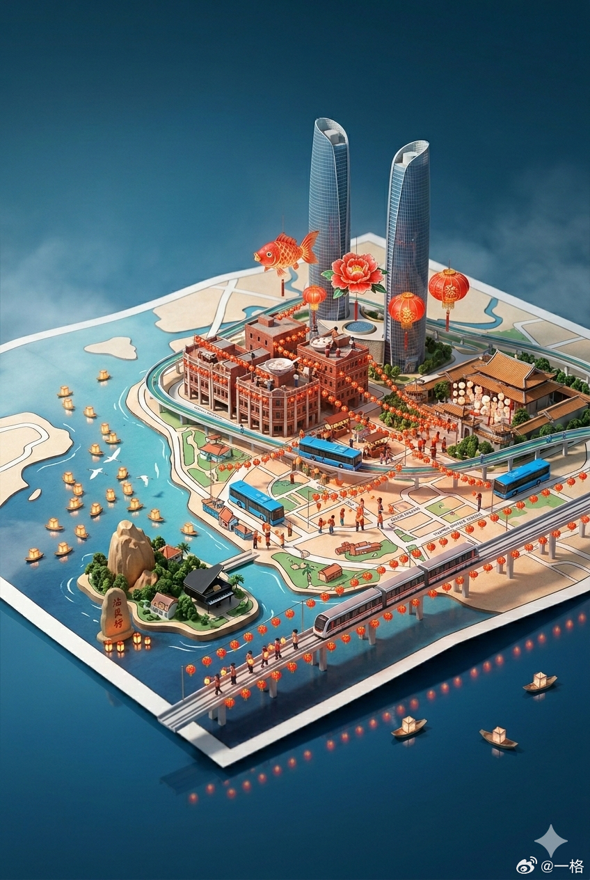 用 AI 做了张庆祝元宵的厦门地图，还是很有氛围的(˶╹ꇴ╹˶)🏮 