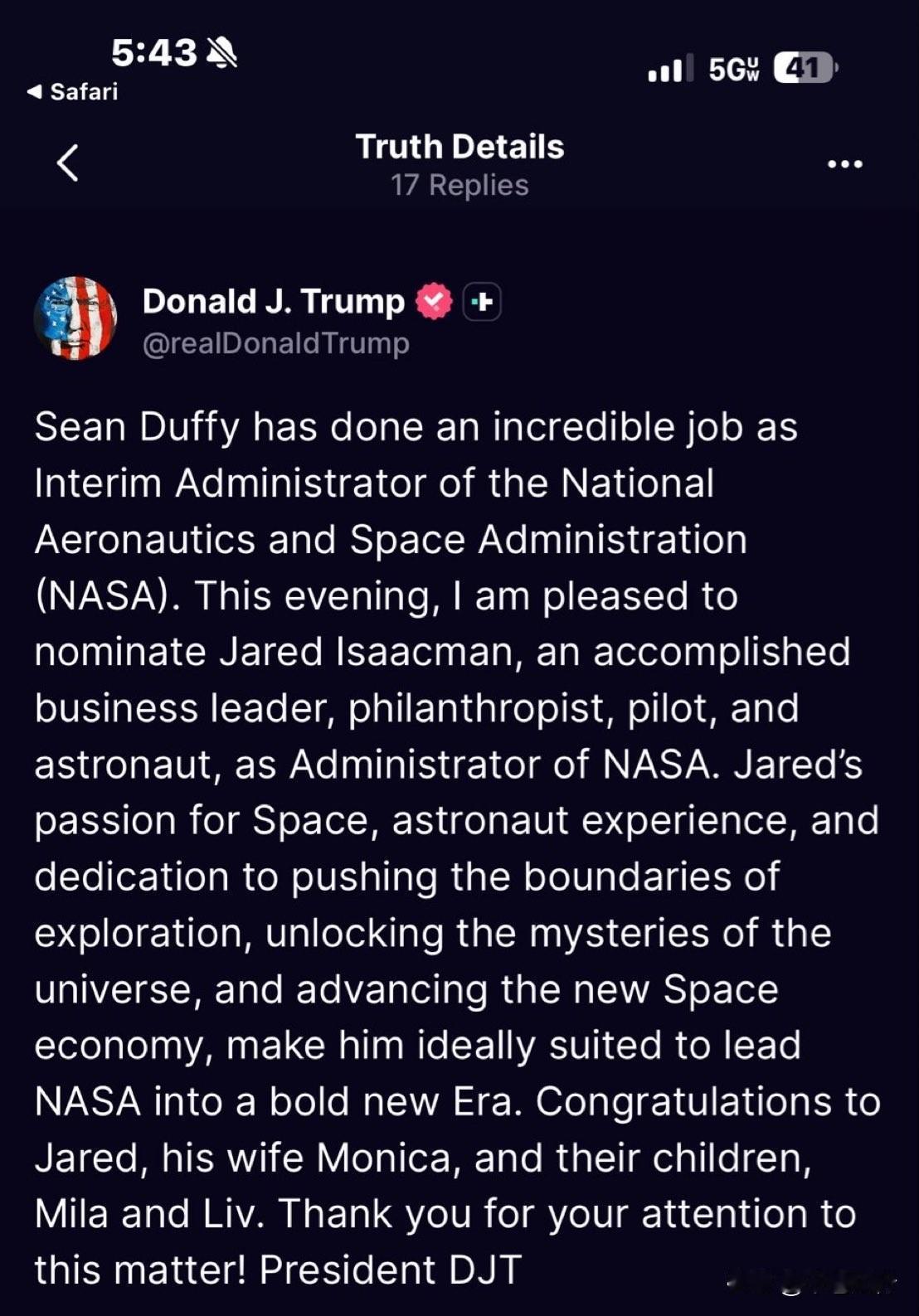 NASA新掌门出炉，川普终于向马斯克低头？

当年一句“不听话”，如今换来总统亲