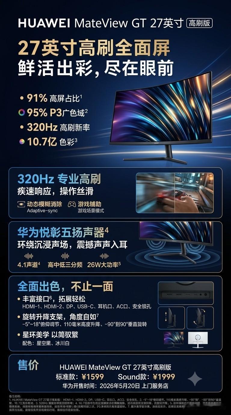 这款 HUAWEI MateView GT 27英寸高刷版，整体定位其实很明确：