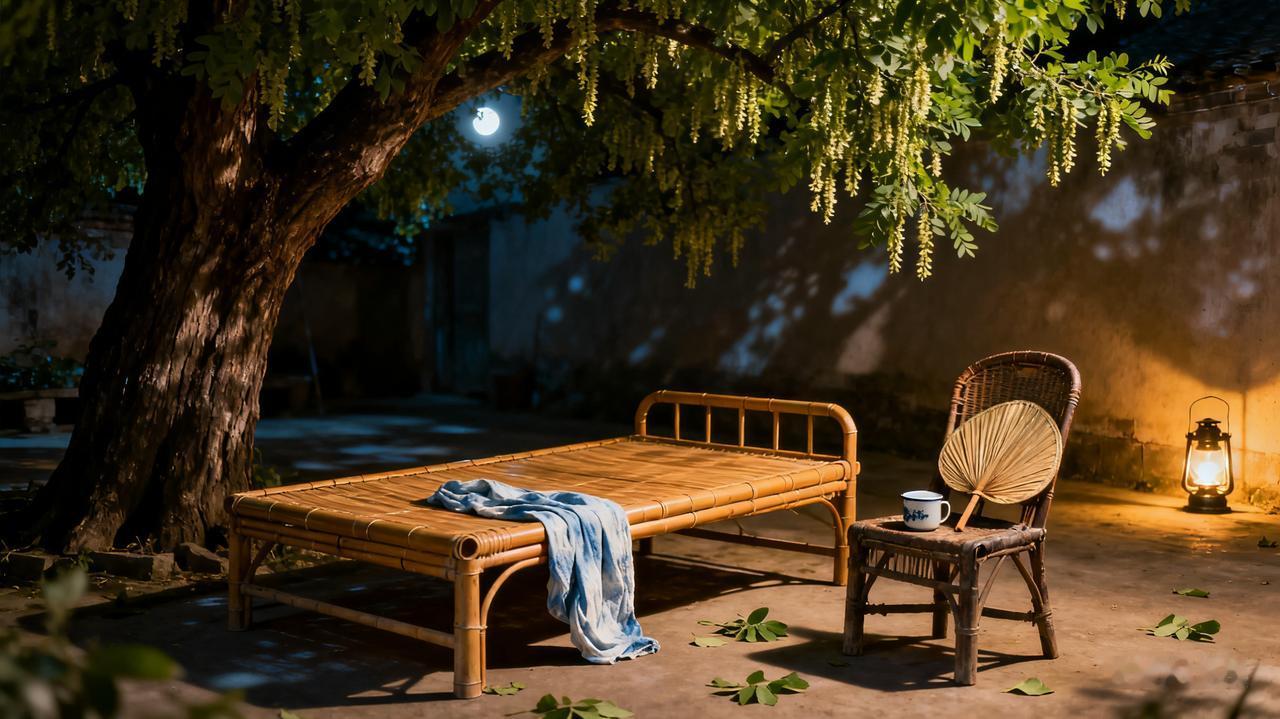 那时没有空调，爷爷搬来竹床放在老槐树下，手里的蒲扇慢悠悠摇着，风里混着槐花香和泥