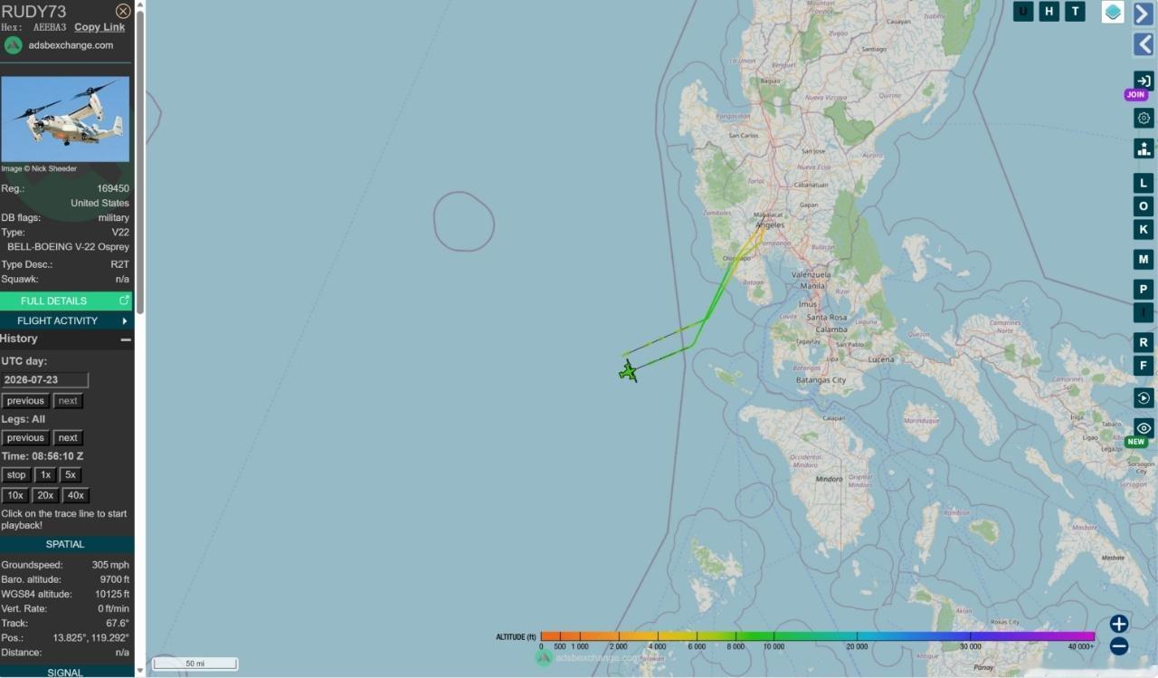 CMV-22B的飞行活动显示，7月23号下午，美国海军华盛顿号航母(CVN-73