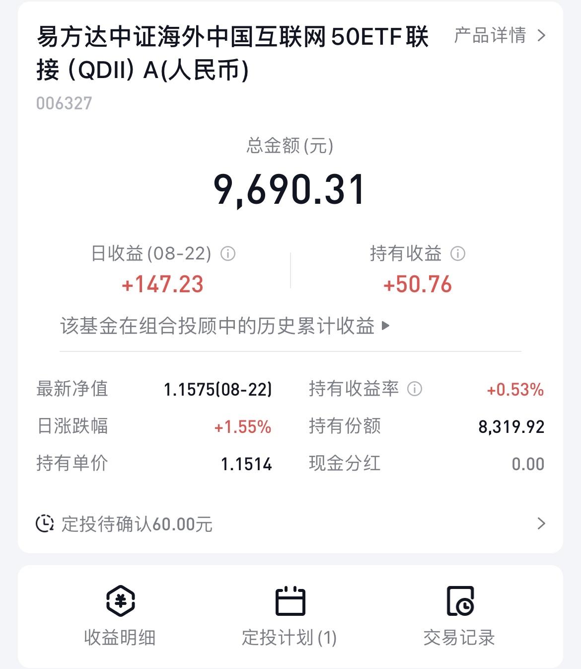 回本啦！回本啦！套牢四年的中概互联基金终于回本啦！

经历了前期涨涨跌跌的反复后