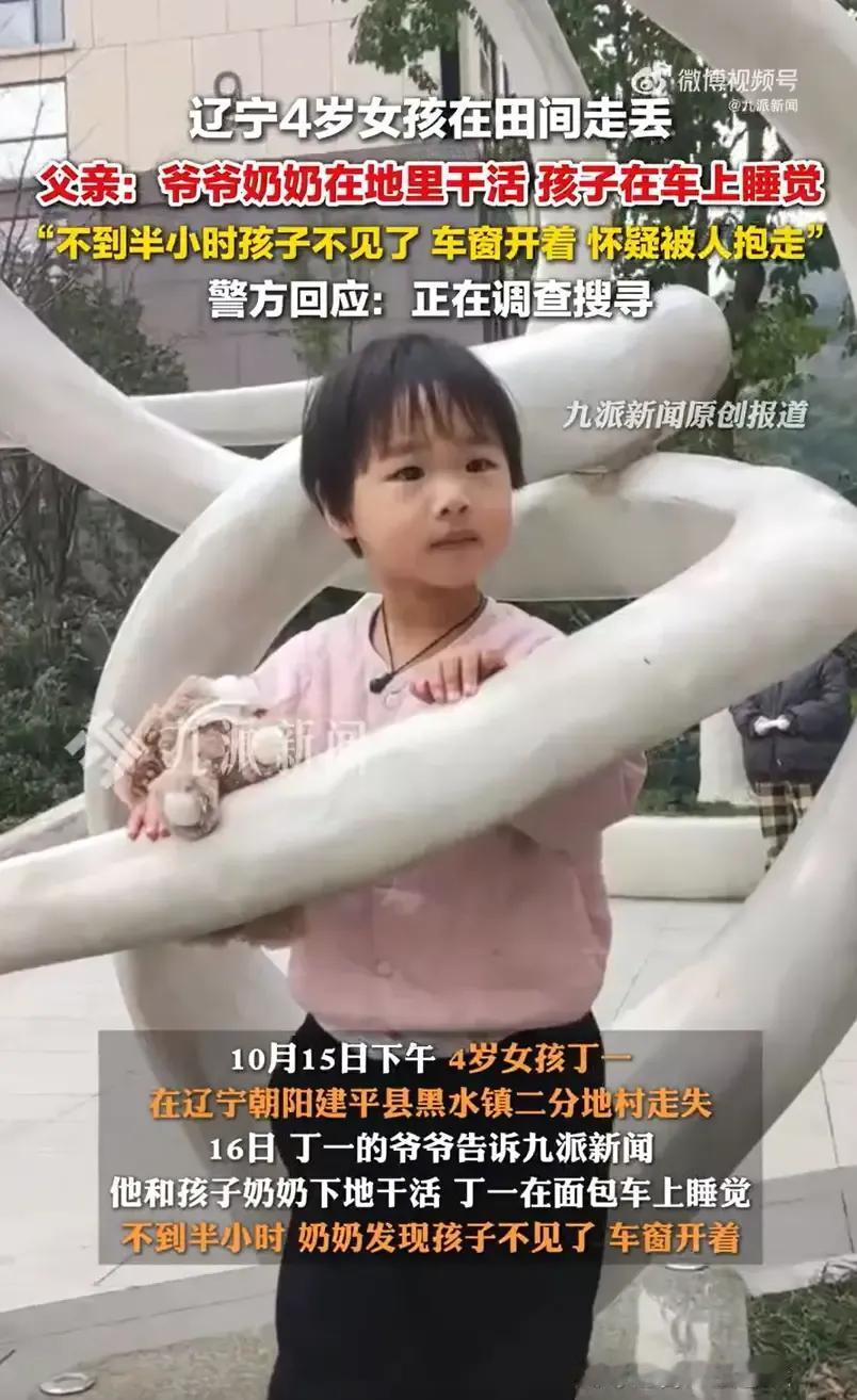 揪心，4岁女孩在车里睡了一觉就不见了！

近日，辽宁，农民们都在忙着秋收，一小女