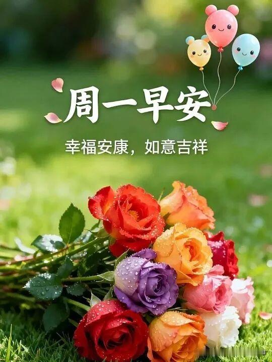 玫瑰花束和气球，美好的周一早晨。