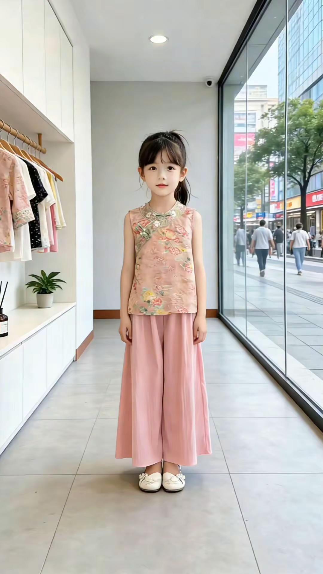 🌸女童新中式国风套装，美到心巴上！谁懂啊！这套新中式也太绝了✨粉调提花马甲满是