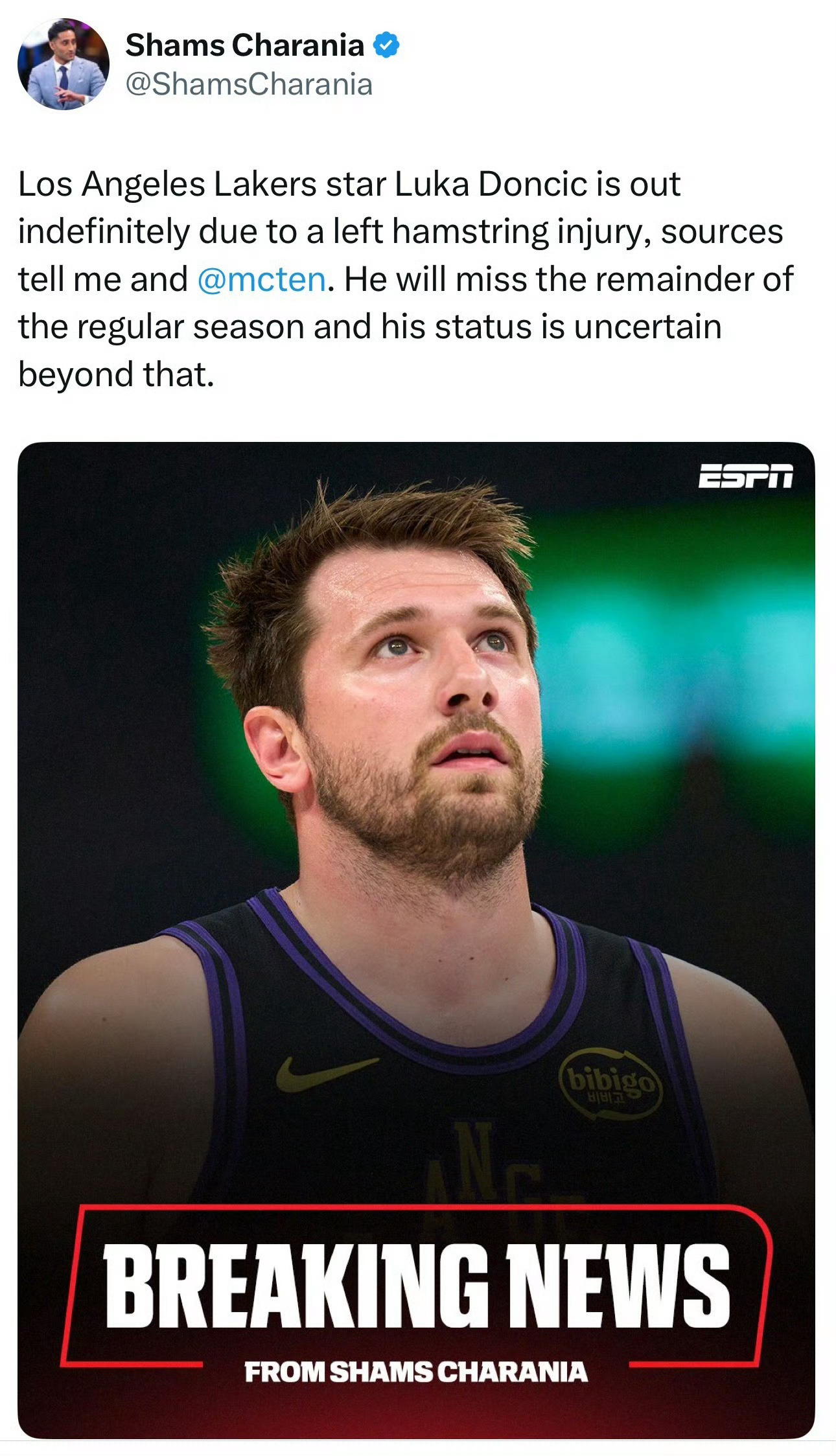 💔东契奇左腿筋二级拉伤，常规赛报销。目前没有复出具体时间，根据以往情况来看起码