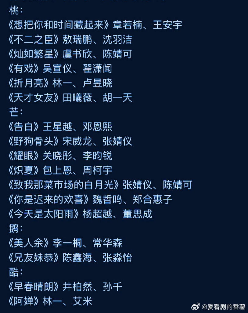 今年现偶也是神仙打架了最最最期待折月亮 灿如繁星 不二之臣啦！！！桃：《想把你和
