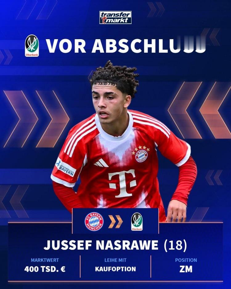 官方：拜仁18岁中场纳斯拉维租借加盟奥地利俱乐部列特