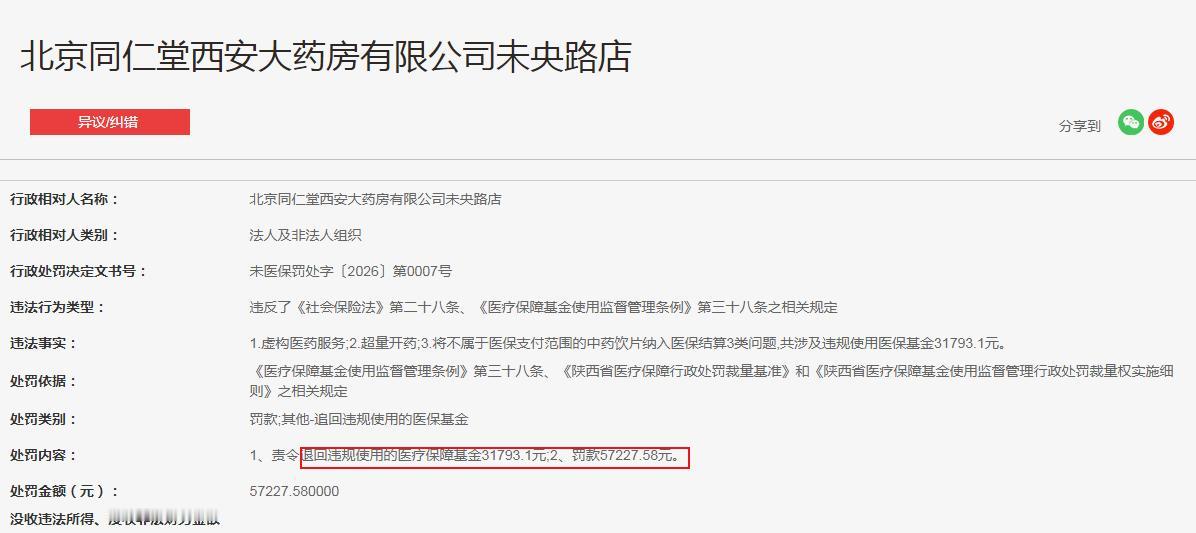 北京同仁堂西安大药房有限公司未央路店

1.虚构医药服务;2.超量开药;3.将不