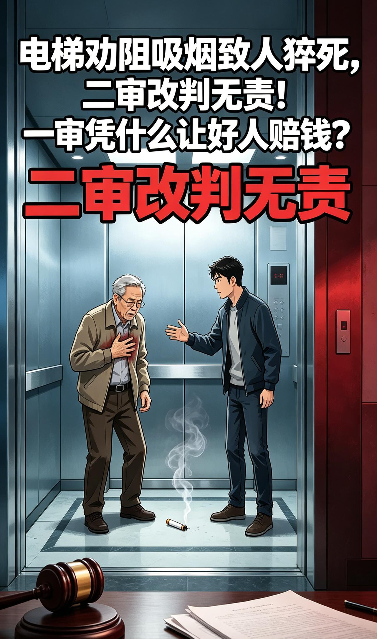 电梯劝阻吸烟致人猝死，二审改判无责！一审凭什么让好人赔钱？
 
2017年郑州这