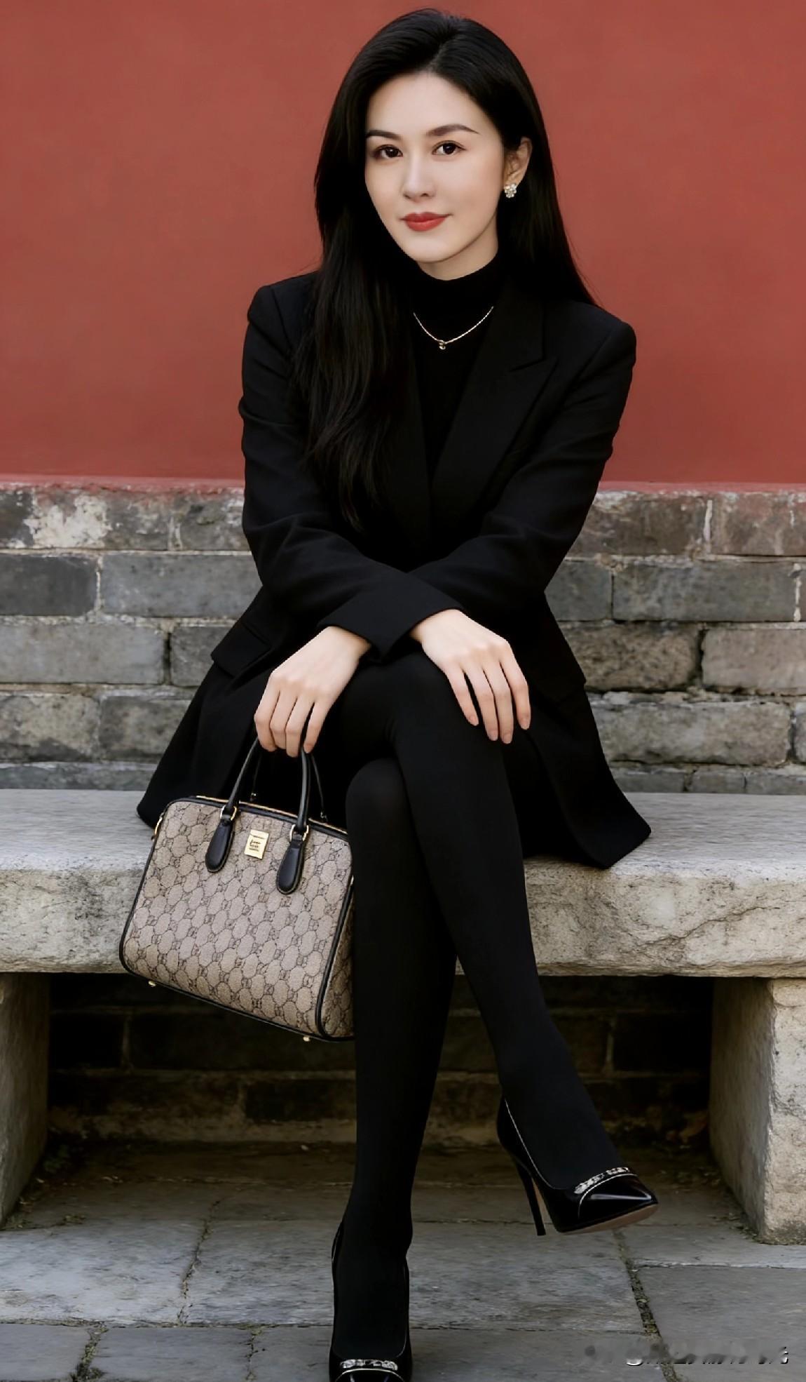 优雅黑西装，搭配经典Gucci包，都市女性风范！👠👗👜