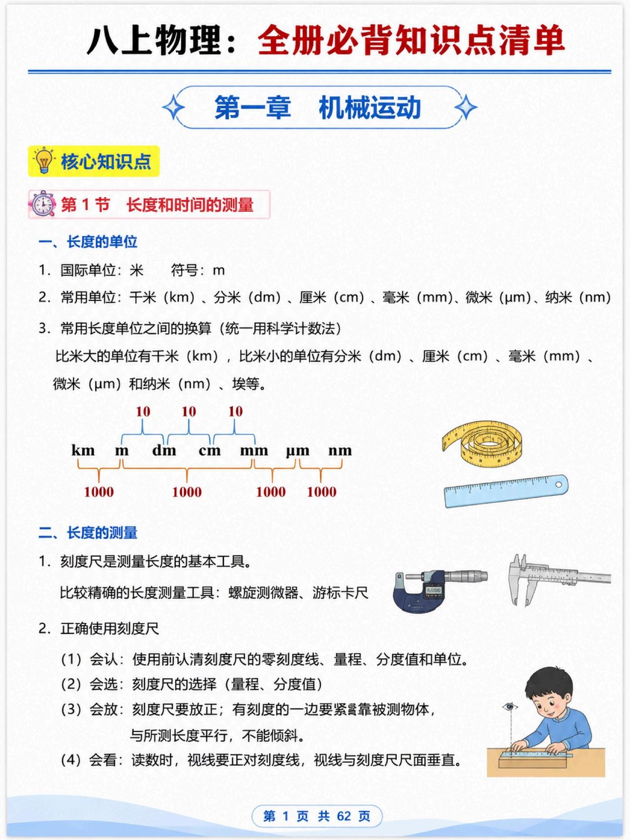 新八上物理预习必背核心知识点清单❗