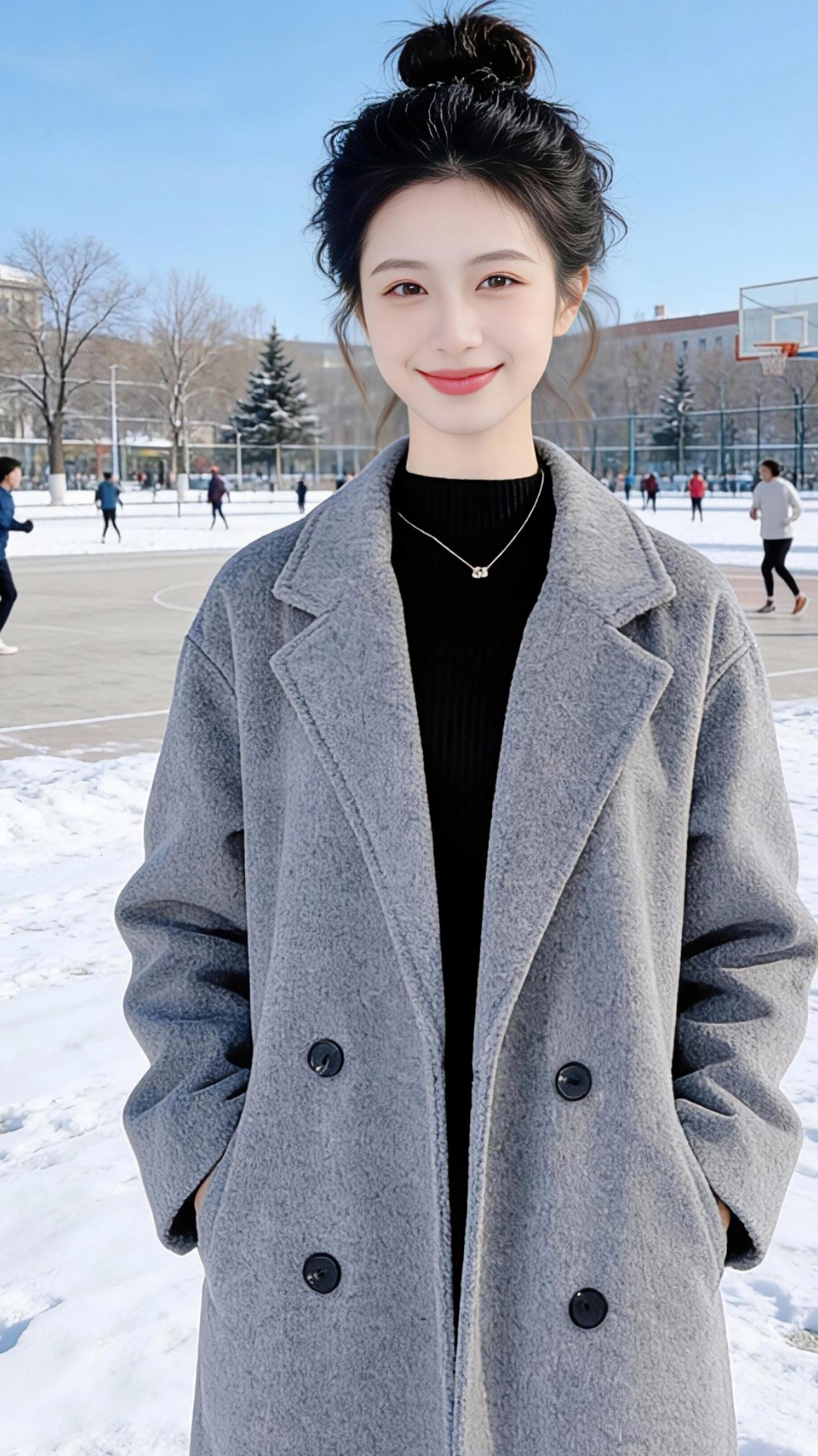 雪日球场的温柔序章
 
冬日的风裹着碎雪掠过球场，天蓝得像一块刚擦拭过的冰晶，晃