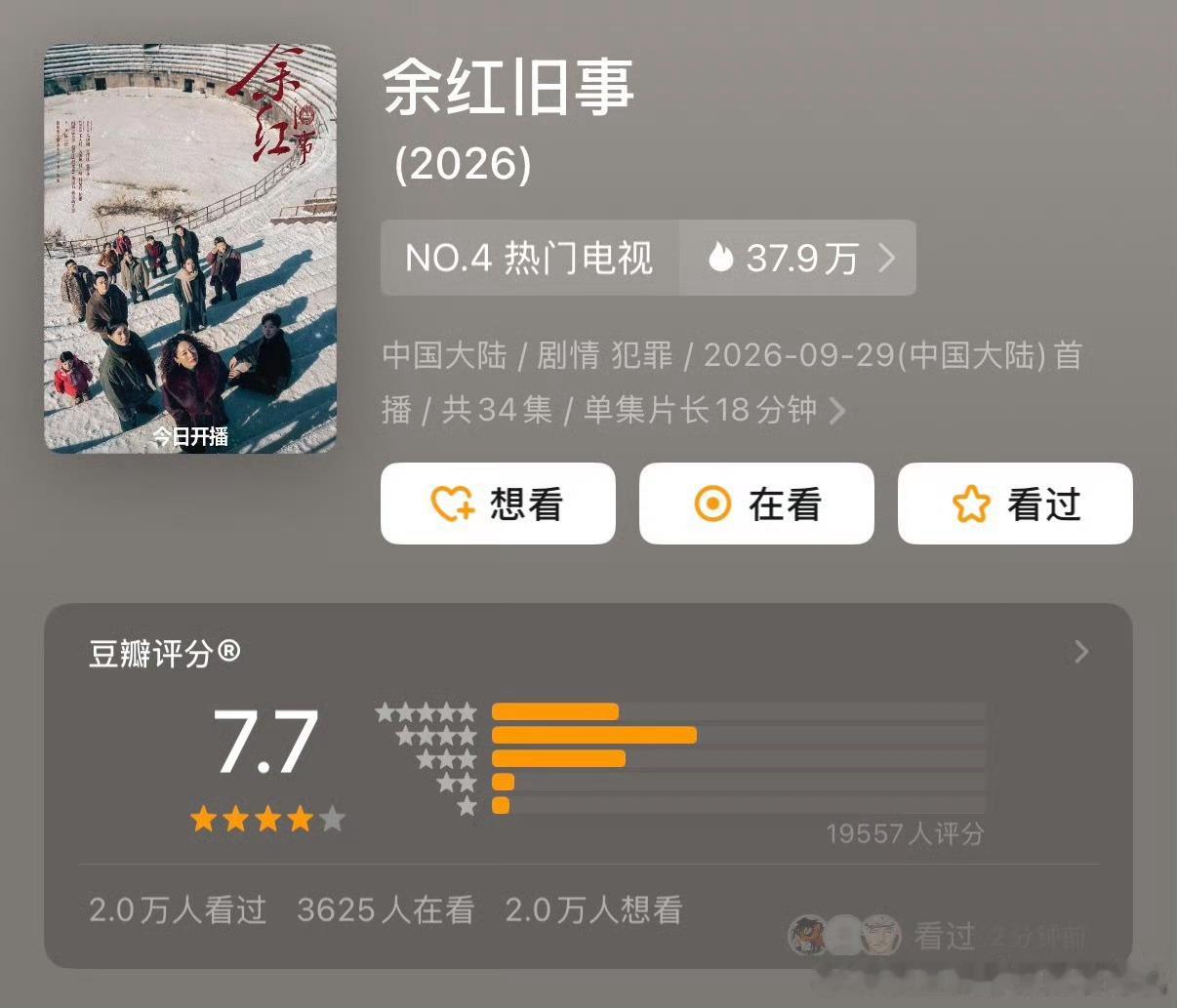 余红旧事豆瓣开分7.7 ​​​