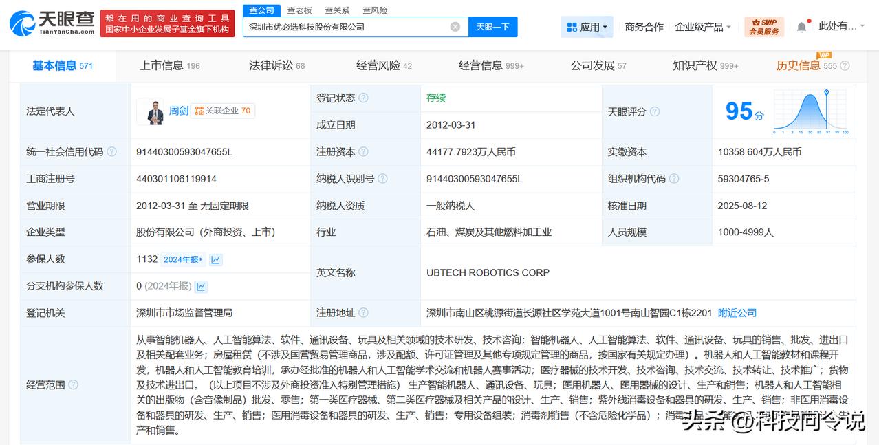 【优必选增资至4.4亿 增幅约5%】
天眼查App显示，近日，优必选（09880