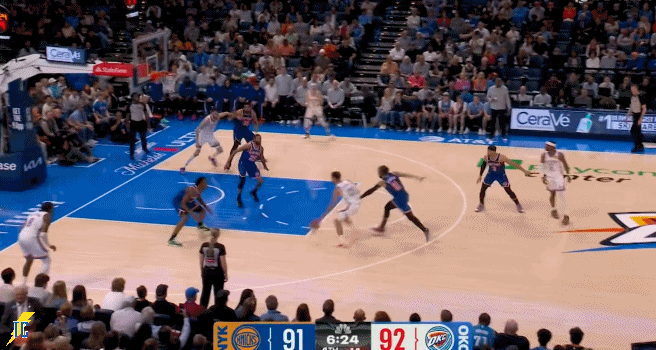 雷霆一度领先11分但被追至只差1分，好在米切尔突分助攻卡鲁索投进第二记三分为你雷