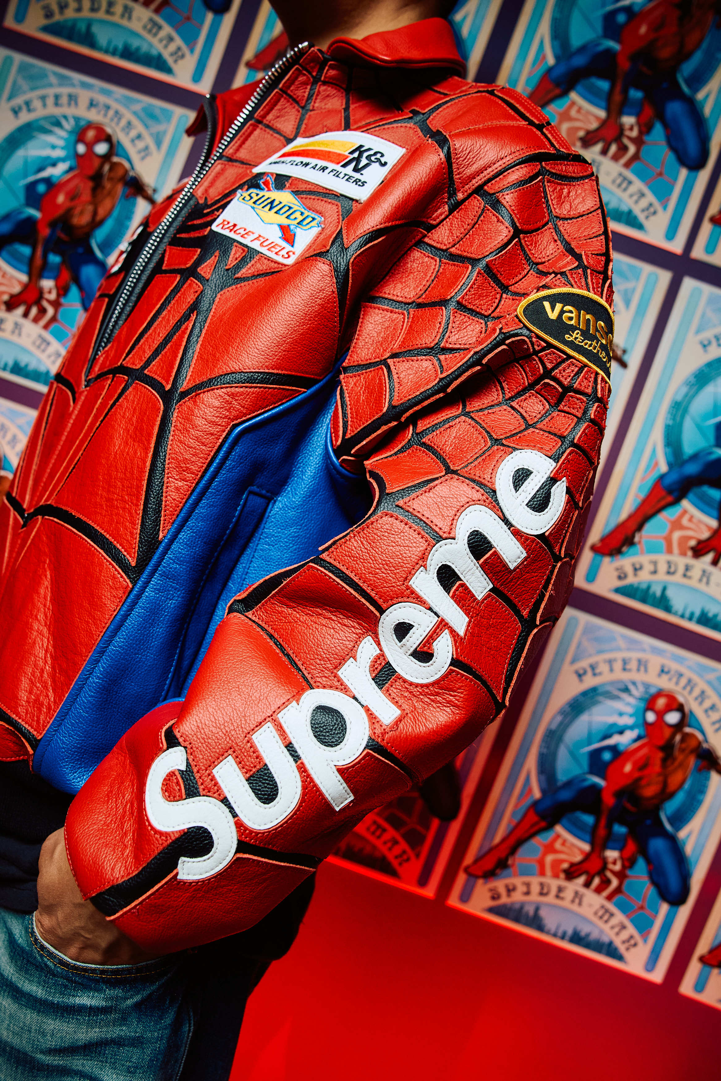 Supreme 蜘蛛侠皮夹克Vanson Leathers Spider-man