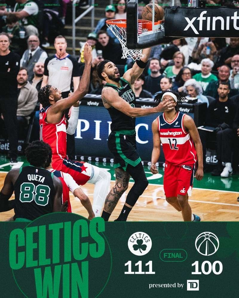 111：100主场战胜奇才，周日的早上醒来就是一场胜利！这赛季凯尔特人虐菜水平还