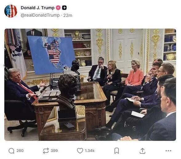 特朗普晒图宣称格陵兰岛 2026 入美，白宫地图圈三国，北约盟友集体炸毛

20