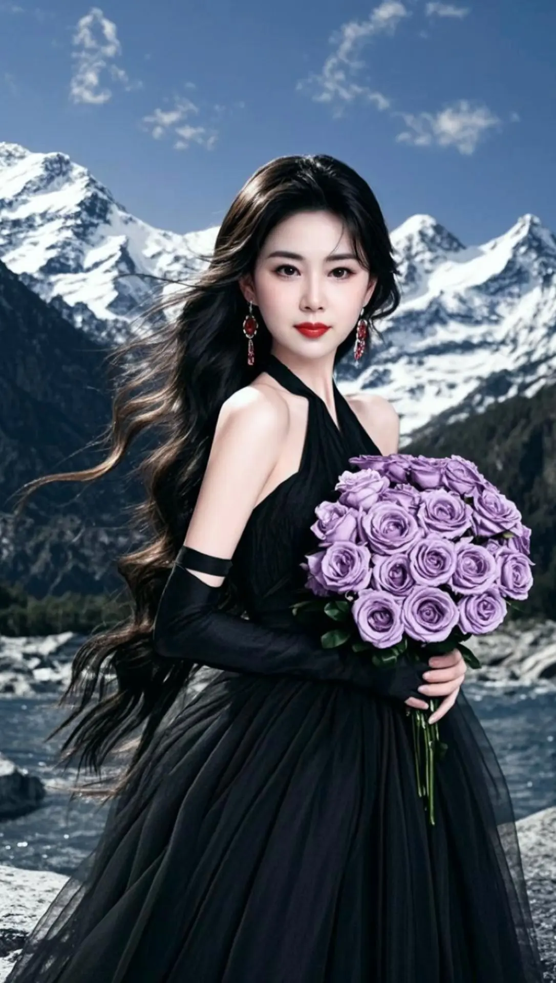 AI雪山黑纱写真 ai创作