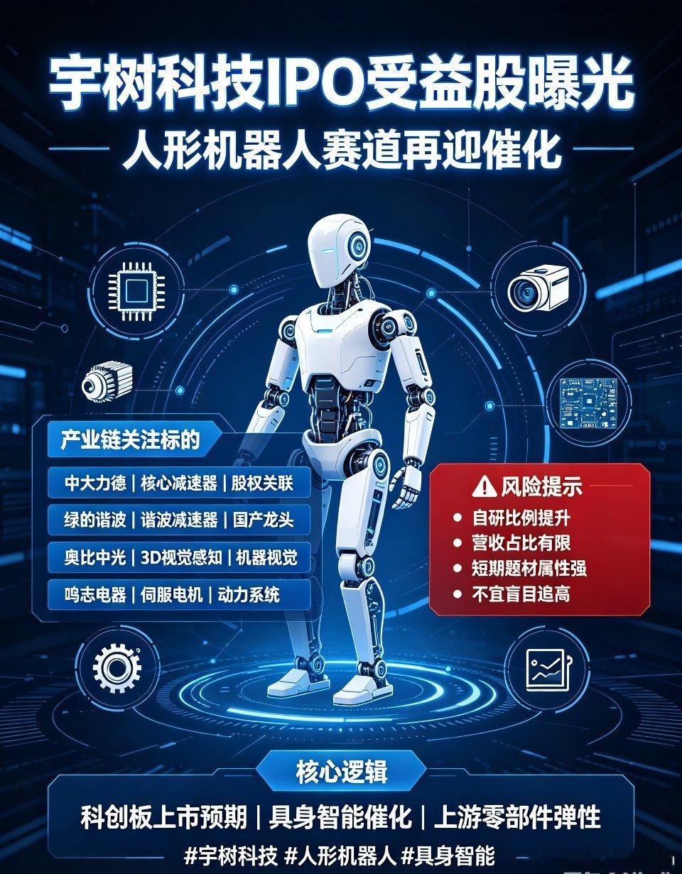 宇树科技IPO受益股曝光宇树科技即将登陆科创板上市，人形机器人赛道热度再度被点燃