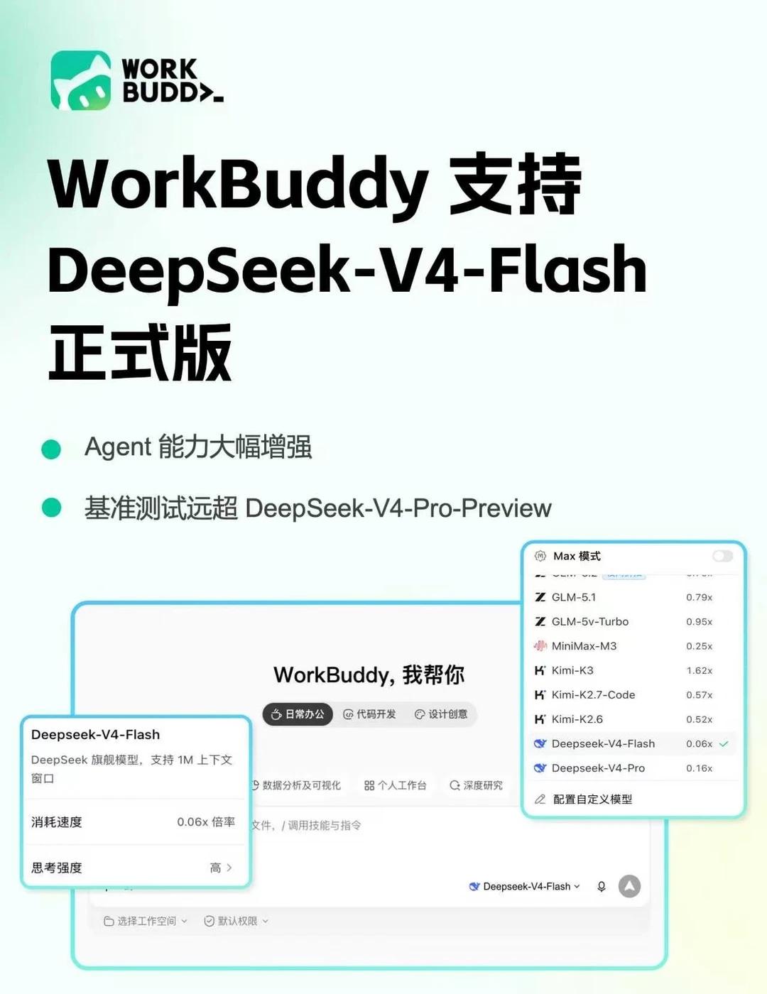 WorkBuddy支持 DeepSeek-V4-Flash 正式版
DeepSe