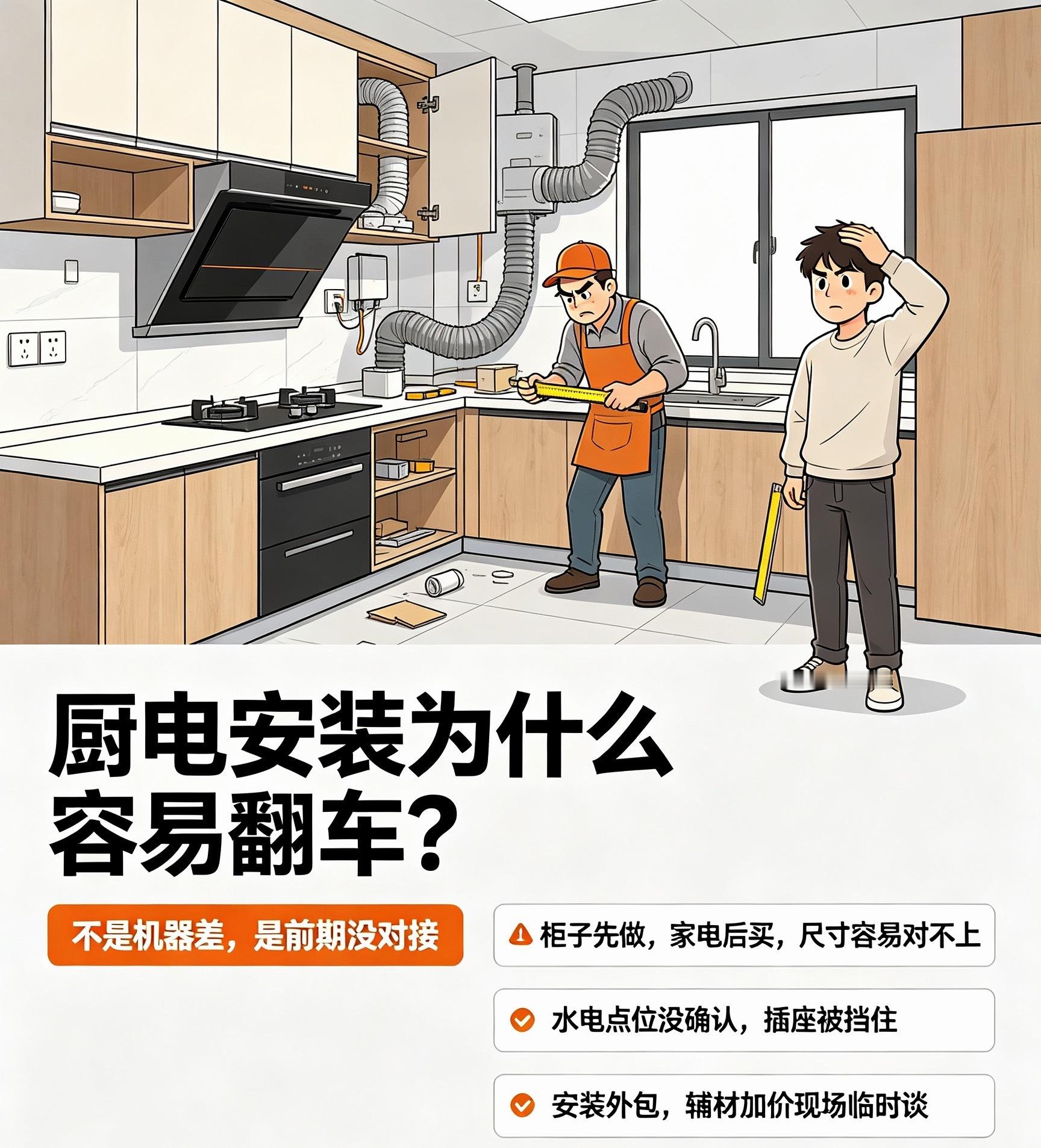 厨电安装为什么容易翻车很多人花大价钱买厨电，机器本身没啥毛病，最后全栽在安装上。