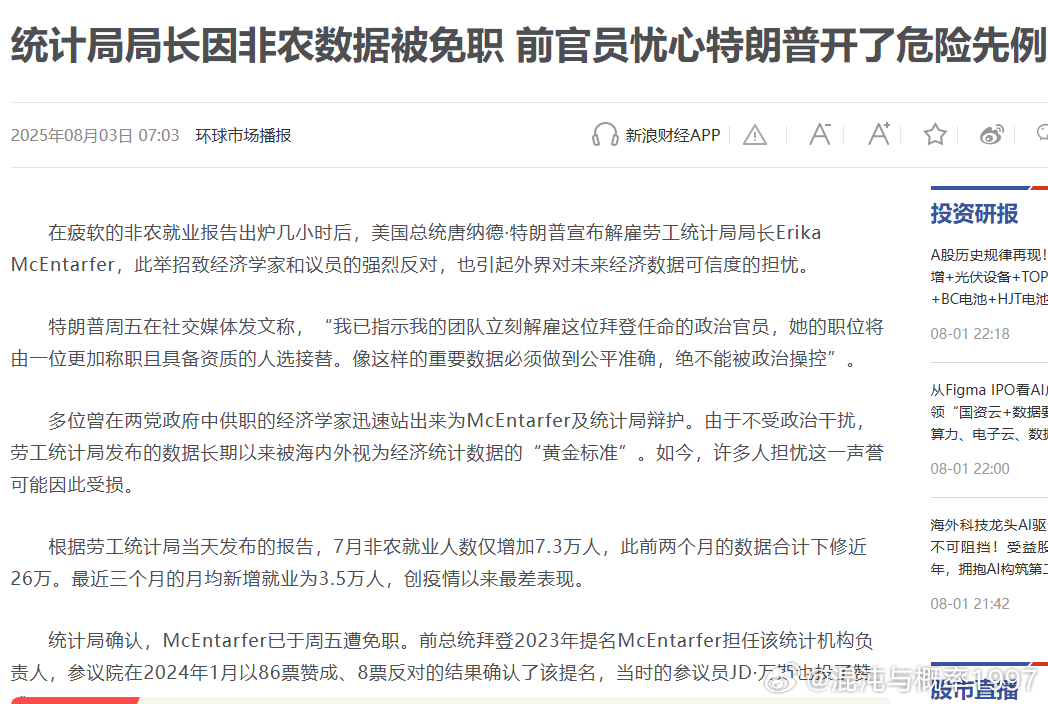 统计局局长因非农数据被免职 前官员忧心特朗普开了危险先例老特来真的啊！我还以为他