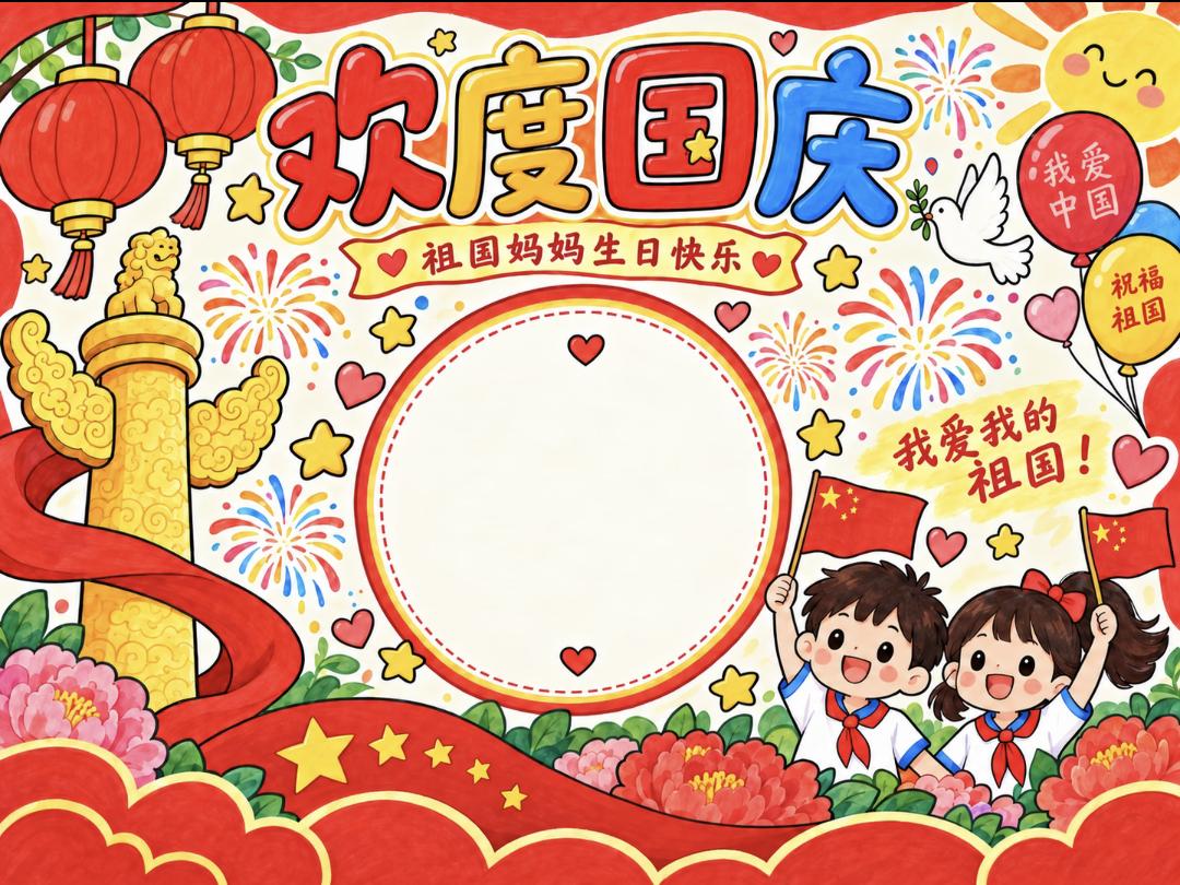 中小学语文手抄报，国庆节主题手抄报模板，收藏参考学习