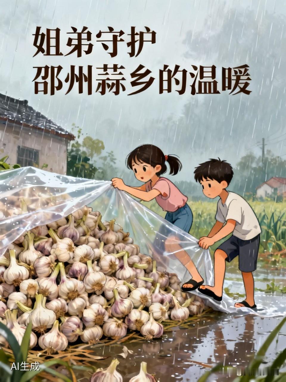 5月24日江苏邳州那场暴雨，着实让人感动。蒜农夫妇在外干活，院里晒着10000斤
