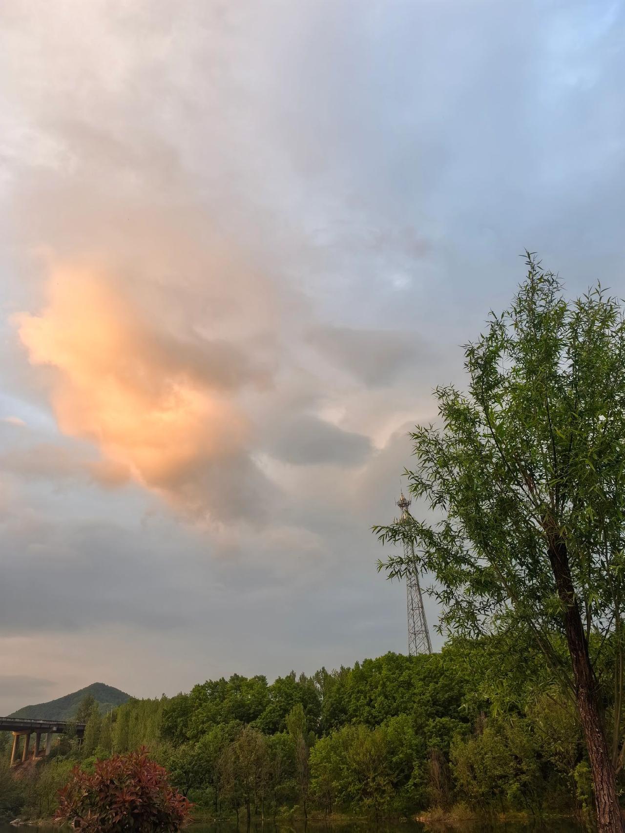 下了一天的雨，到傍晚歇了
吃过饭出来转转，河边有微末的风抚脸
柳枝吐的芽嫩绿
溢