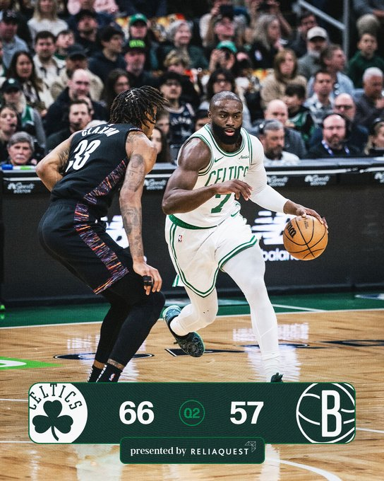 半场比赛结束，我们暂时以66-57领先篮网☘️布朗14分5篮板4助攻☘️武切维奇