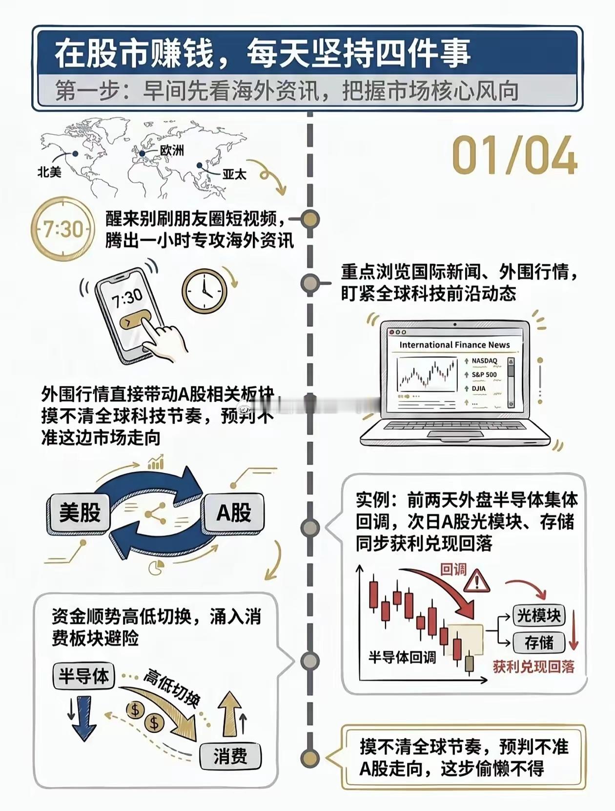 股市每天坚持4件事，散户更需要把这些交易逻辑捋明白炒股不是盘中瞎蒙，一套完整每日