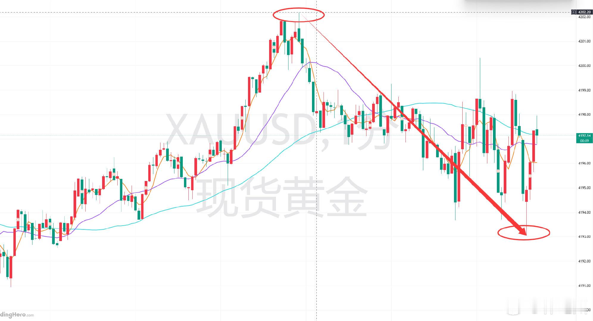 晚间黄金反弹触达4202一线，提前布局4202-05的空单差些错失良机，幸好果断