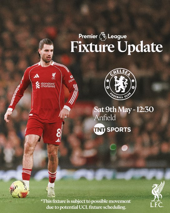 和切尔西的开球时间暂定，如果进入欧冠半决赛，将改到晚上8点开球 