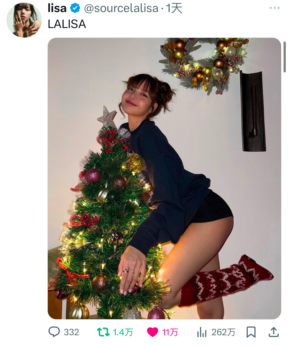 🔥🤩🎄LISA最新圣诞照仅仅一天就拿下11万赞推文 