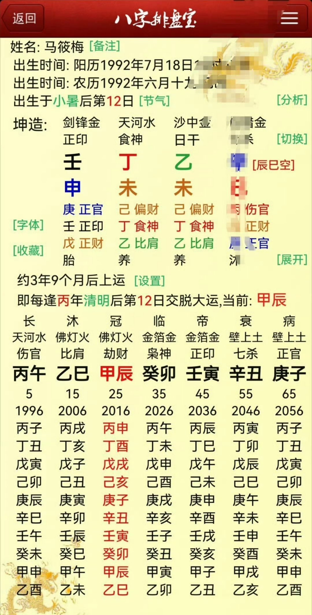 马筱梅。小梅的八字可能是这个吧难怪婆媳关系好，跟张兰的结构有点像。戊戌 丙辰 甲